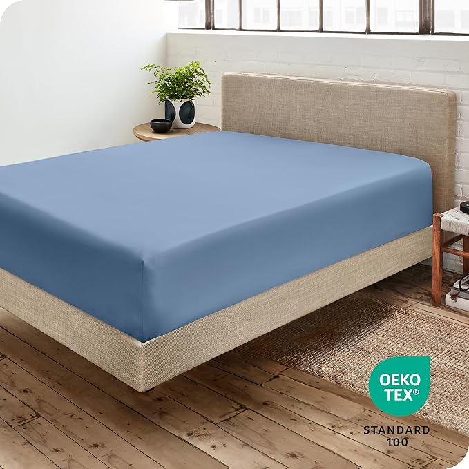 Bare Home Fitted Bottom Sheet Short Queen Size - Premium 1800 Microfiber - Ultra-Soft Hotel Luxury - Deep Pocket - Durable and Long Lasting (Short Queen, Coronet Blue)