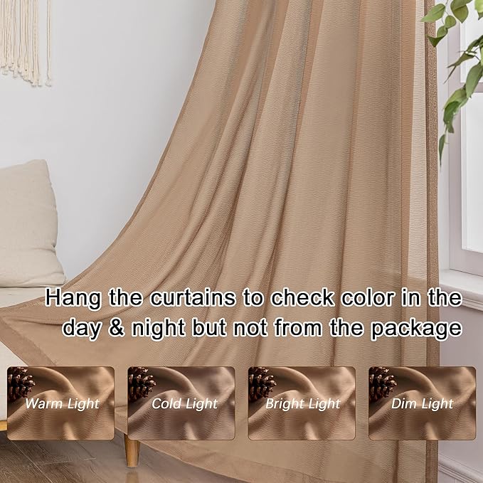 Mocha Moose Pleated Sheer Curtains 102 Inches Long Soft Touch Lightweight Privacy Light Filtering Pinch Pleat Drapes with Adjustable Hooks for Bedroom, Mocha Moose, 42" W x 102" L, 2 Panels