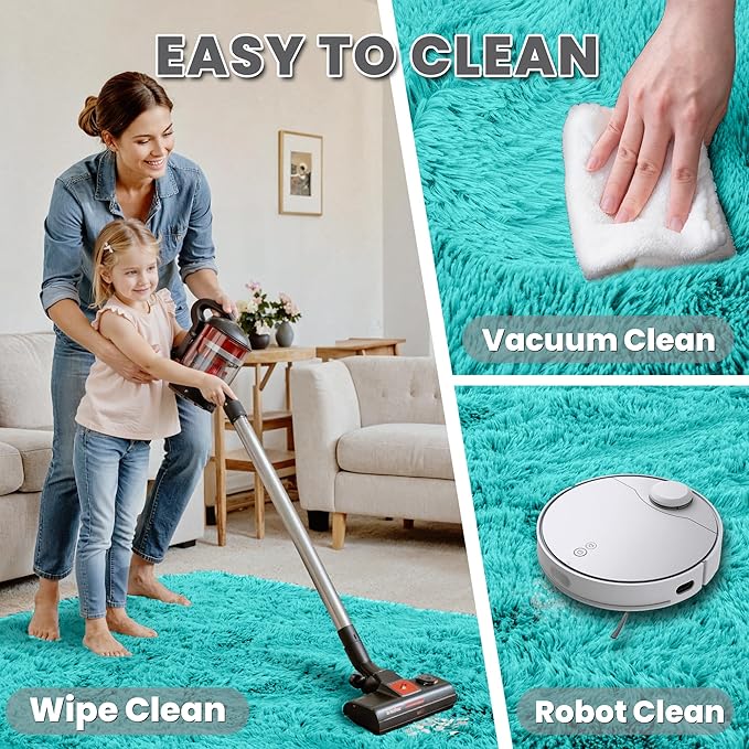 6x9 Area Rugs for Living Room Rug: Soft Fluffy Shag Teal Blue Rugs for Bedroom, Non-Slip Large Fuzzy Plush Rug Indoor Floor Carpet for Nursery Kids Boys Girls Room, Dorms, Playroom, Modern Home Decor