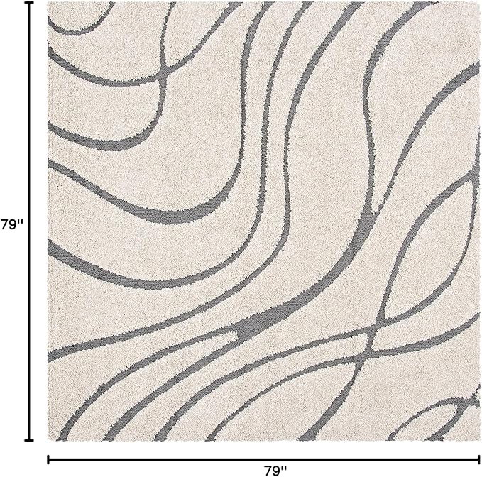 SAFAVIEH Florida Shag Collection Area Rug - 6'7" Square, Cream & Grey, Non-Shedding & Easy Care, 1.2-inch Thick Ideal for High Traffic Areas in Living Room, Bedroom (SG471-1180)