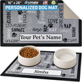 Drymate Personalized Pet Bowl Placemat, Custom Dog & Cat Food Feeding Mat - Absorbent Fabric, Waterproof Backing - Machine Washable/Durable (USA Made) (16" x 28") (Linen Black)