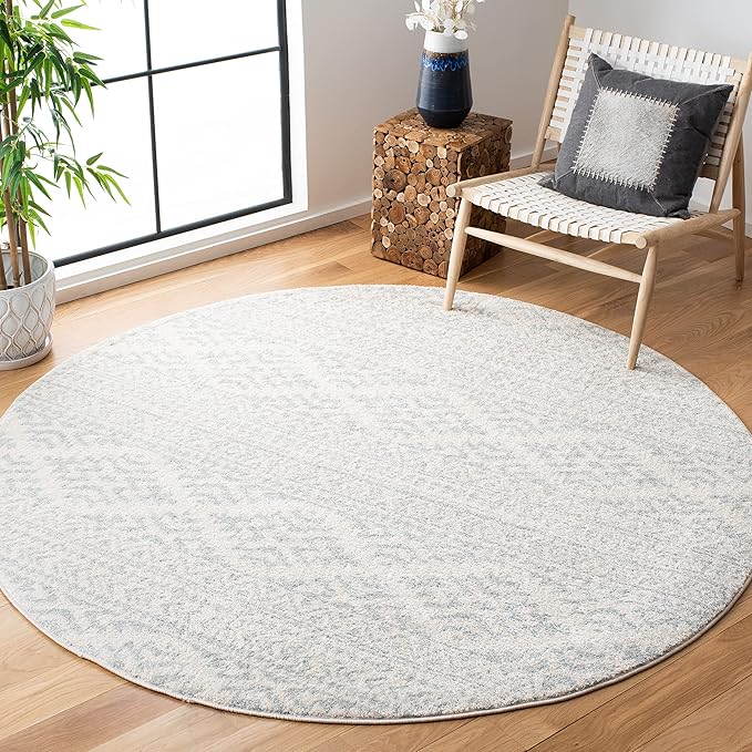 SAFAVIEH Tulum Collection Area Rug - 11' Round, Ivory & Light Grey, Moroccan Boho Tribal Design, Non-Shedding & Easy to Clean, Ideal for Living Room, Bedroom, Dining Space (TUL272G)