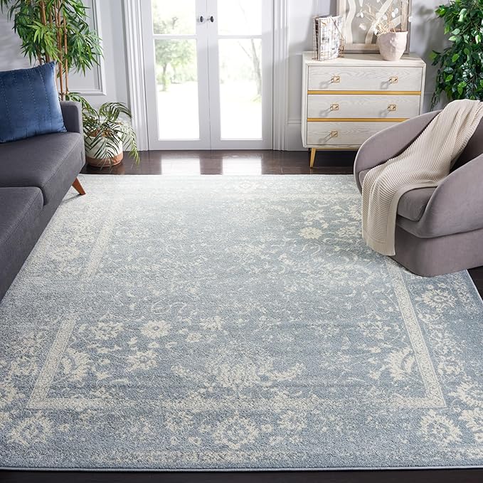 SAFAVIEH Area Rug 11x15 - Adirondack Collection - Large - Slate & Ivory, Distressed Vintage Floral Design, Non-Shedding & Easy to Clean, Ideal for Living Room, Bedroom, Dining Space (ADR109T)