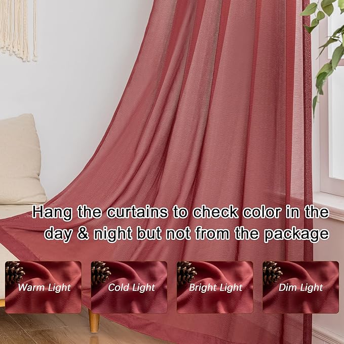 MAIHER Burgundy Red Pinch Pleat Sheer Curtains 84 Inches Long for Bedroom Soft Touch Light Filtering Lightweight Pleated Drapes with Hooks, Burgundy, 42" W x 84" L, 2 Panels