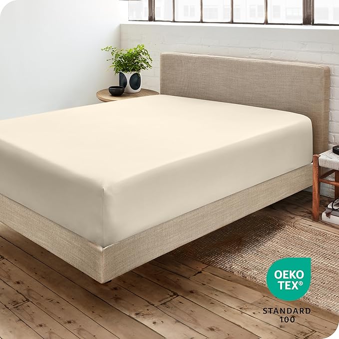 Bare Home Fitted Bottom Sheet California King Size - Premium 1800 Microfiber - Ultra-Soft Hotel Luxury - Deep Pocket - Durable and Long Lasting - Cal Fitted Sheet (California King, Sand)