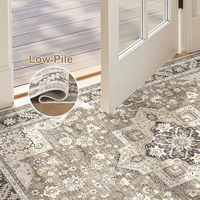 Vintage Living Room Area Rug 2x3 - Large Soft Washable Oriental Traditional Distressed Farmhouse Rugs for Bedroom - Indoor Floor Accent Carpet for Home Office House Decor - Brown