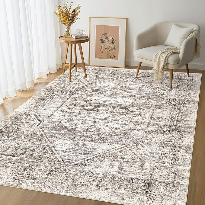 Vintage Living Room Area Rug 5x7 - Large Soft Washable Oriental Traditional Distressed Farmhouse Rugs for Bedroom - Indoor Floor Accent Carpet for Home Office House Decor - Distressed Brown
