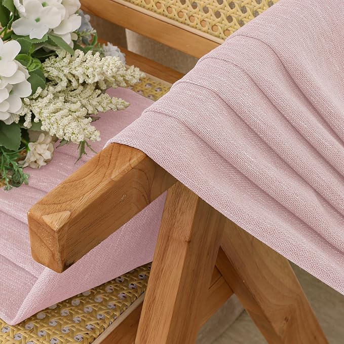 Simplebrand Blush Semi Sheer Faux Linen Textured 120 Inches Long Curtains 2 Panels Set, Privacy Farmhouse Window Drapes for Living Room/Birthday Party/Hallway Window Guest Room, 10FT, 50 x 120 Inch