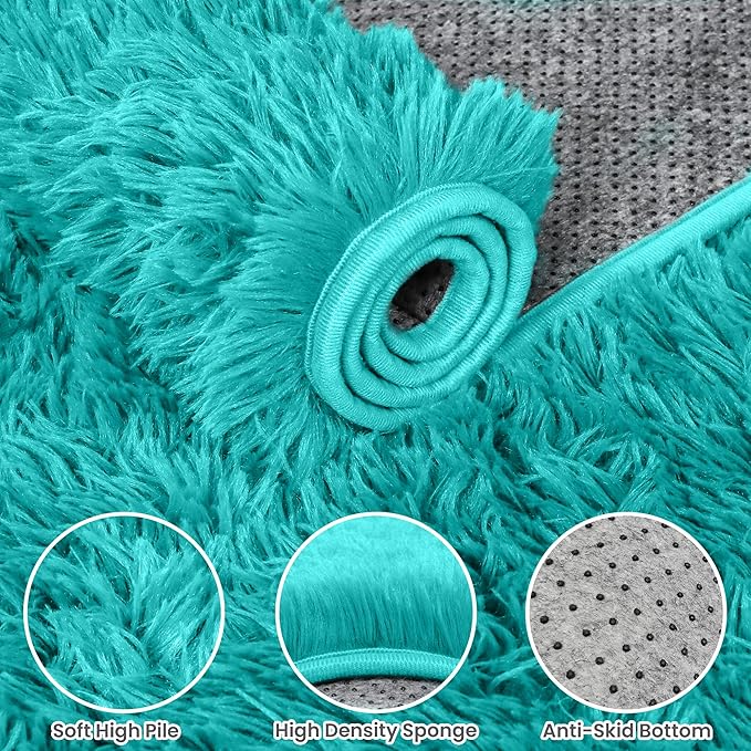 4x6 Area Rugs for Living Room Rug: Soft Fluffy Shag Teal Blue Rugs for Bedroom, Non-Slip Large Fuzzy Plush Rug Indoor Floor Carpet for Nursery Kids Boys Girls Room, Dorms, Playroom, Modern Home Decor