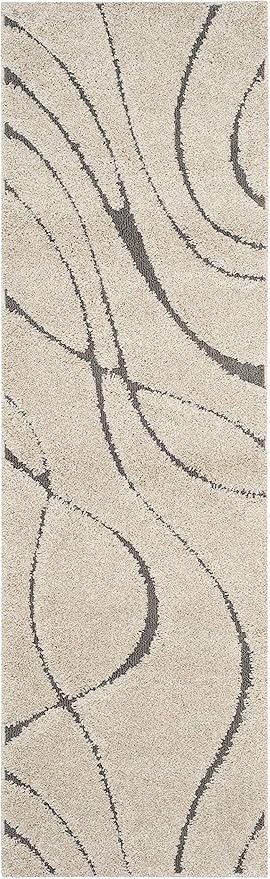 SAFAVIEH Florida Shag Collection Runner Rug - 2'3" x 11', Cream & Grey, Non-Shedding & Easy Care, 1.2-inch Thick Ideal for High Traffic Areas in Living Room, Bedroom (SG471-1180)