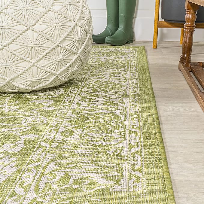 JONATHAN Y Weave Floral Indoor Outdoor Area Rug 8X10 Green/Cream, Tela Bohemian Textured for Backyard, Patio, Porch, Easy-Cleaning, High Traffic, Pet-Friendly, Non-Shedding (SMB100D-8)