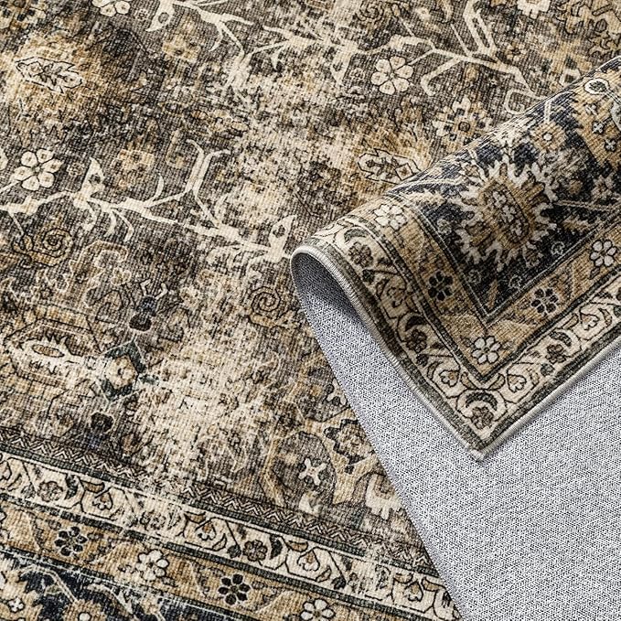 Brown Runner Rug 3x14 Vintage Area Carpet Hallway Long Indoor Kitchen Washable Living Room Low Pile Traditional Distressed Retro Accent Throw Rug Non Slip Laundry Bathroom Office Dining Room