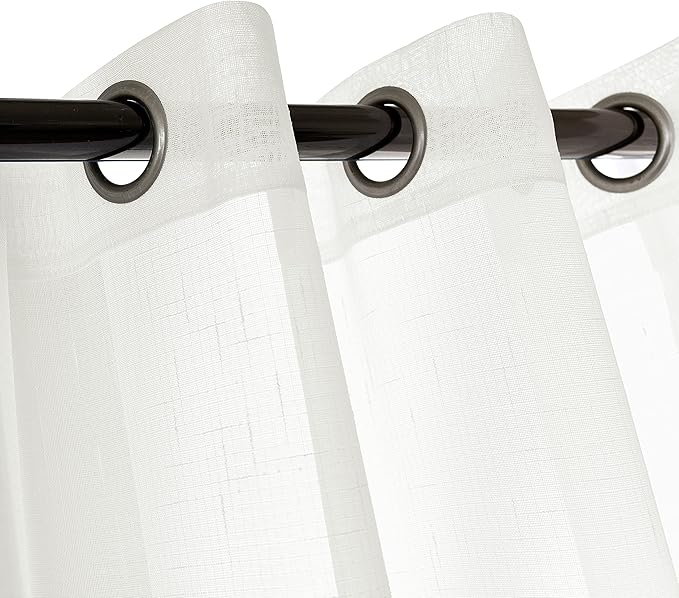 Sheer Curtains Faux Linen Semi Voile Light Filtering Drapes Pair for Bedroom Living Room, Set of 2 Grommet Top Window Curtain Panels (Each 54 x 95 Inch, Off White)