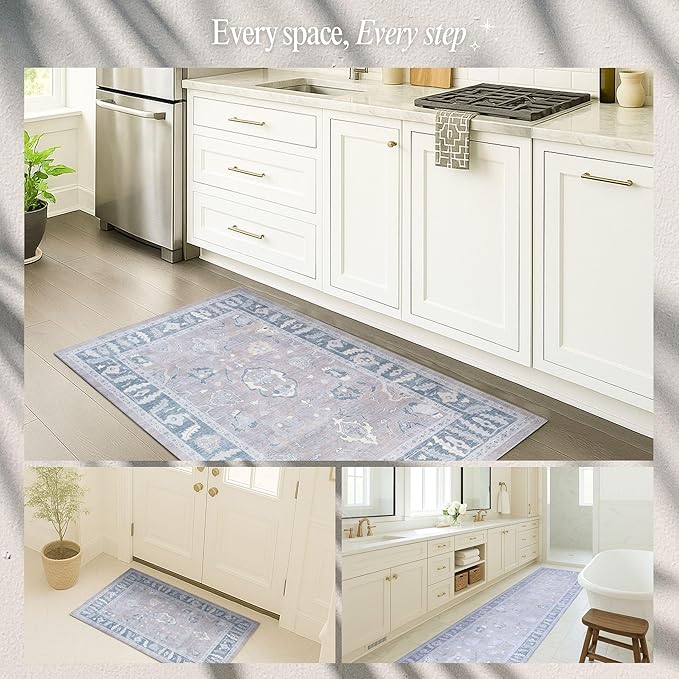 Fame Rugs Gray Modern Oushak Rug 2'6"x10, Vintage Turkish Colorful Oriental Antique Inspired Foldable Long Washable Runner Rugs, Luxury Living Room Bedroom (389GBB, 2'6" x 10')