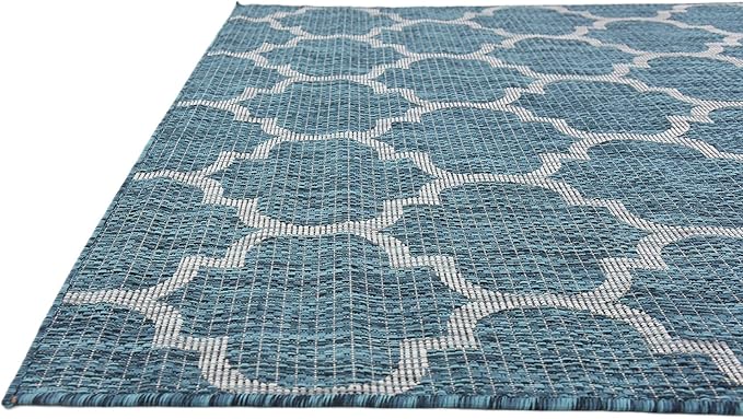 Unique Loom Outdoor Trellis Collection Area Rug (5' 3" x 8' Rectangle, Teal/ Gray)