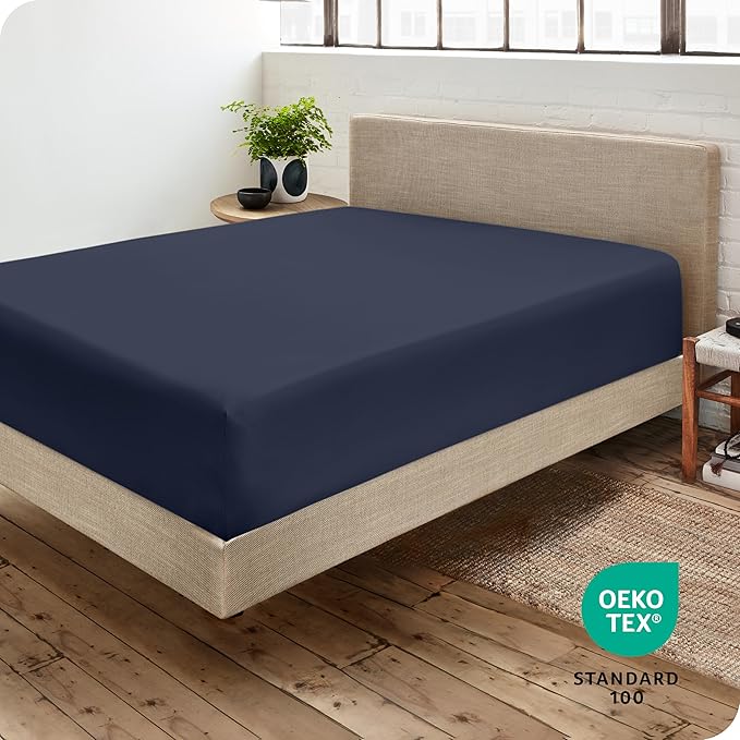 Bare Home Fitted Bottom Sheet Twin Size - Premium 1800 Microfiber - Ultra-Soft Hotel Luxury - Deep Pocket - Durable and Long Lasting (Twin, Midnight Blue)