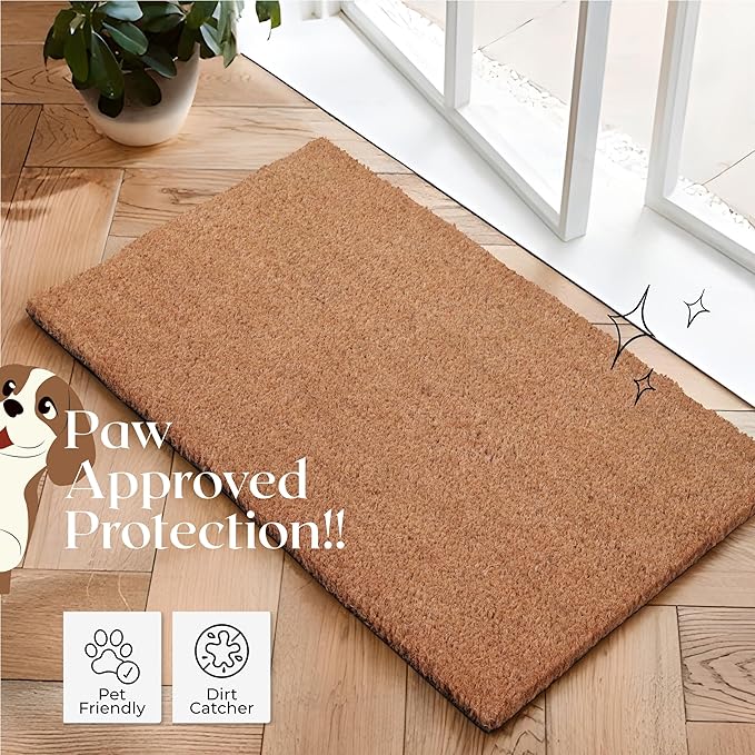 Coir Door Mats 17" X 30", Pack of 1, Non-Slip Sturdy, PVC Backed, Heavy Duty, Easy to Clean, Ideal for Door Entrance, Patio, Porch, Backyard, Garages, Plain Mat