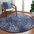 SAFAVIEH Adirondack Collection Area Rug - 4' Round, Navy & Ivory, Distressed Vintage Floral Design, Non-Shedding & Easy to Clean, Ideal for Living Room, Bedroom, Dining Space (ADR109N)