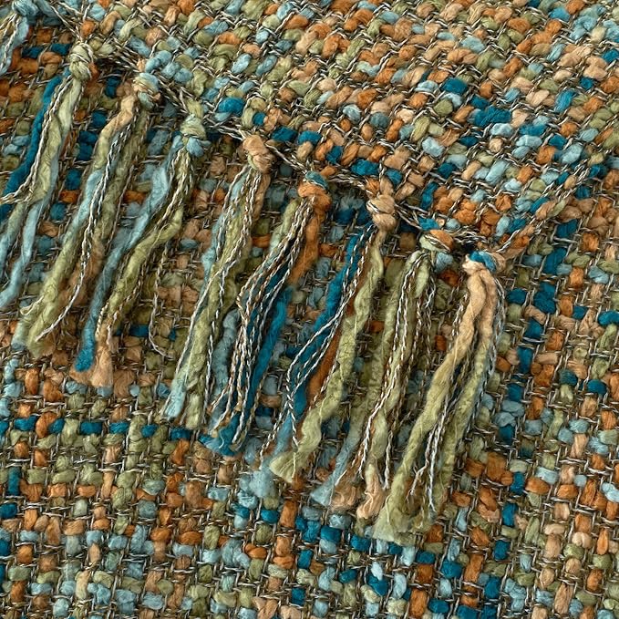 Multi-Color Gold Green Cable Knitted Throw Blanket for Couch,60"X80" Boho Style Textured Blankets for Home Decor,Super Soft Warm Cozy Chunky Knit Blanket with Decorative Tassels for Bed