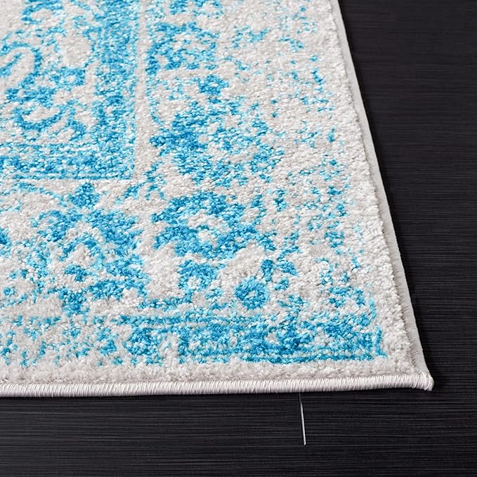 SAFAVIEH Area Rug 3x5 - Adirondack Collection - Ivory & Teal, Distressed Vintage Floral Design, Non-Shedding & Easy to Clean, Ideal for Living Room, Bedroom, Dining Space (ADR109D)