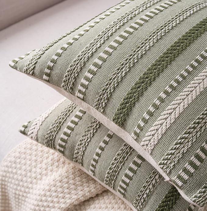 Boho Throw Pillow Covers 22x22 Inch Set of 2, Farmhouse Decorative Couch Pillow Cases, Green Accent Pillows of Bed, Sofa Bedroom Living Room Home Decor Cushion Cover