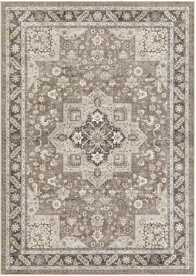 Vintage Living Room Area Rug 5x7 - Large Soft Washable Oriental Traditional Distressed Farmhouse Rugs for Bedroom - Indoor Floor Accent Carpet for Home Office House Decor - Brown