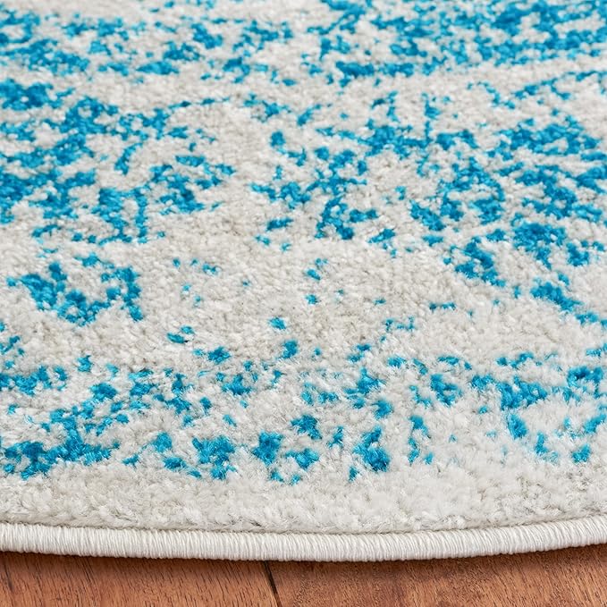 SAFAVIEH Adirondack Collection Area Rug - 6' Round, Ivory & Teal, Distressed Vintage Floral Design, Non-Shedding & Easy to Clean, Ideal for Living Room, Bedroom, Dining Space (ADR109D)