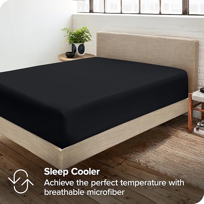 Bare Home 5-Pack Fitted Bottom Sheets Twin Extra Long - Premium 1800 Ultra-Soft Wrinkle Resistant Microfiber - Deep Pocket (Twin XL, Black)