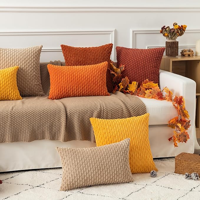 Kevin Textile 12x24 Inch Pillow Cover 1 Pack Boho Decorative Soft Striped Corduroy Lumbar Farmhouse Solid Color Accent Rectangle Cushion Case for Living Room Couch Sofa Bed, Tan