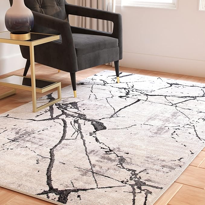 SAFAVIEH Amelia Collection Area Rug - 10' Square, Grey & Black, Modern Abstract Design, Non-Shedding & Easy Care, Ideal for High Traffic Areas in Living Room, Bedroom (ALA293K)
