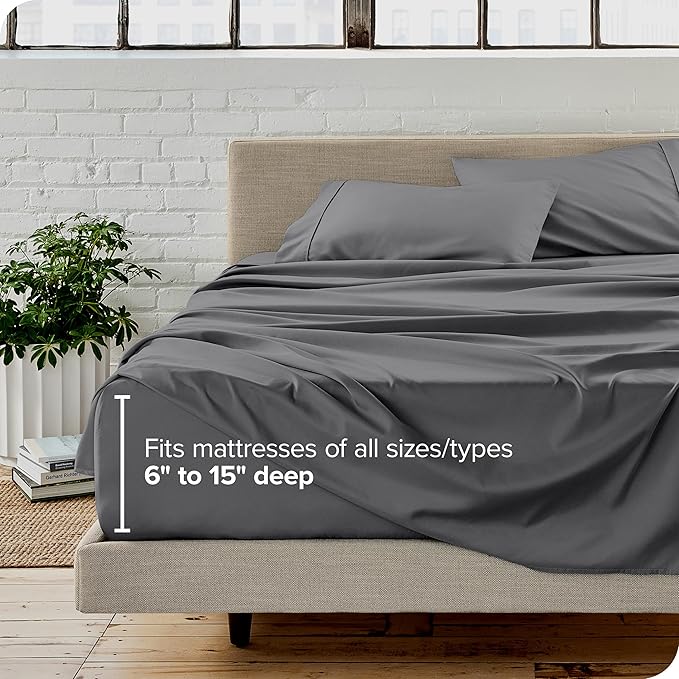 Bare Home Split Queen Sheet Set - 1800 Ultra-Soft Microfiber - Double Brushed - Deep Pockets - Easy Fit - 5 Piece Set - Bedding Sheets & Pillowcases (Split Queen, Grey)