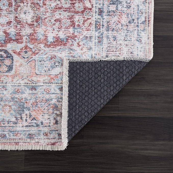 Bloom Rugs Caria Washable Non-Slip 4x6 Rug - Brick/Dark Blue Traditional Area Rug for Living Room, Bedroom, Dining Room, and Kitchen - Exact Size: 4' x 6'