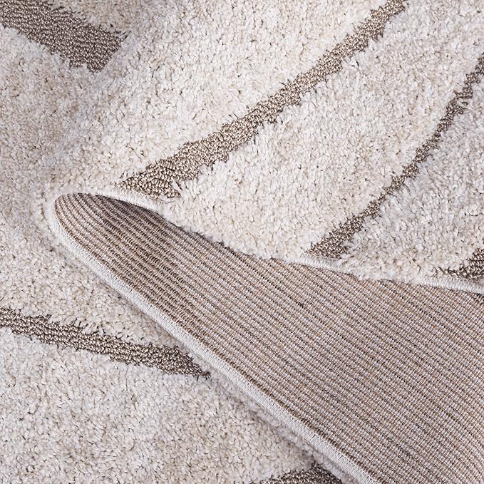 SAFAVIEH Florida Shag Collection 8' Round Cream/Beige SG471 Abstract Wave Non-Shedding Living Room Bedroom 1.2-inch Thick Area Rug