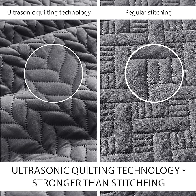 IR Imperial Rooms Twin Quilt Bedding Set Size (68” x 86”) + 1 Pillow Shams (20” x 26” + 2”) - 2 Pcs All Season Lightweight Reversible Microfiber Coverlet Embossed Quilt Bedspread (Charcoal)