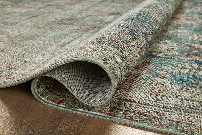Loloi Magnolia Home by Joanna Gaines Banks Collection BAN-01 Ocean/Spice 2'-3" x 3'-9" .13" Pile Height, Machine Washable, Accent Rug