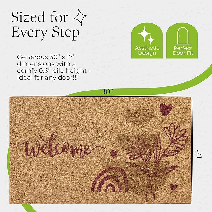 Coir Door Mats 17" X 30", Non-Slip Sturdy, PVC Backed Heavy Duty, Easy to Clean, Ideal for Door Entrance, Patio, Porch, Backyard, Garages, Welcome Abstract