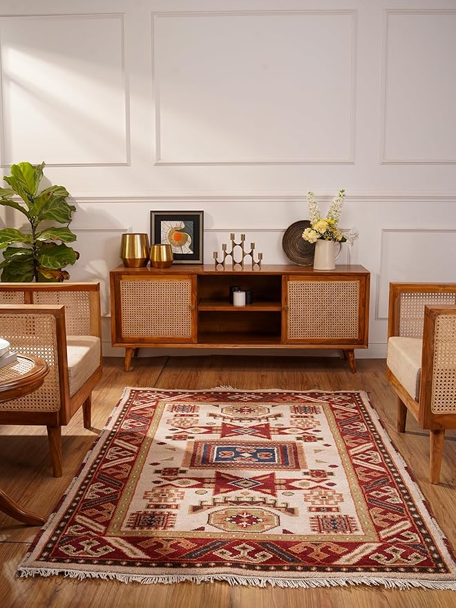 Hand Knotted Wool & Silk ECO-Friendly Oriental Area Rugs - 8'x10', Rectangle Shape, Cream Burgundy Color, Classic Oriental Traditional, Medium Pile Handmade Area Rugs (AF0102)