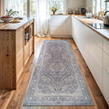Bloom Rugs Washable Non-Slip 12 ft Runner - Blue/Steel Gray/Beige Traditional Medallion Runner for Entryway, Hallway, Bathroom, and Kitchen - Exact Size: 2.5' x 12'