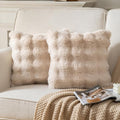 Pack of 2 Thick Plush Throw Pillow Covers Fluffy Wave Faux Fur Decorative Cushion Covers Soft Wool Pillowcase for Sofa Couch Livingroom 26x26 Inch Beige