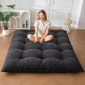 MAXYOYO Japanese Floor Mattress Queen Size, 6" Foldable Futon Mattress Tufted Roll Up Floor Bed, Thick Chenille Tatami Mat Sleeping Pad for Camping Guest Room Dormitory Bedroom RV, Black