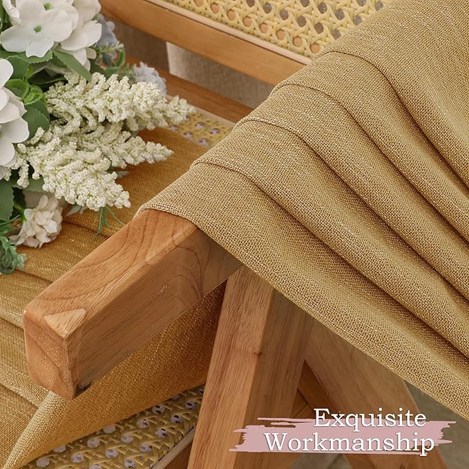 Simplebrand Gold Faux Linen Textured Semi Sheer Curtains 108 Inches Long 2 Panels for Living Room, Privacy Extra Long Light Filtering Farmhouse Thick Window Drapes for Large Window, 50 x 108 Inch