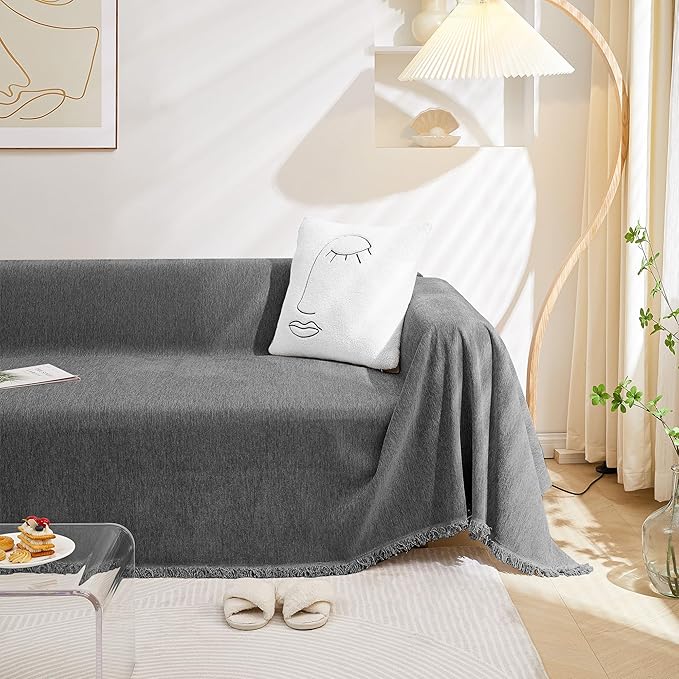 MEETSKY Couch Cover for Pets Sofa Cover for 3 Cushion Couch Sofa Oversized Sofa Slipcovers Sectional Sofa Covers Washable, Sofa Throw Couch for Dogs Couch Protector, 91"x 134", Charcoal Gray