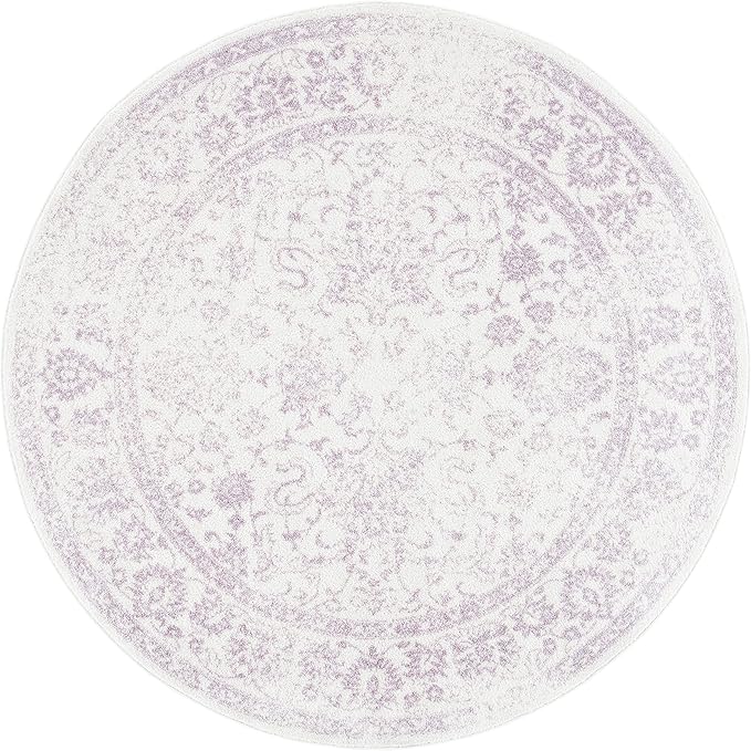SAFAVIEH Adirondack Collection Area Rug - 3' Round, Ivory & Lavender, Distressed Vintage Floral Design, Non-Shedding & Easy to Clean, Ideal for Living Room, Bedroom, Dining Space (ADR109U)