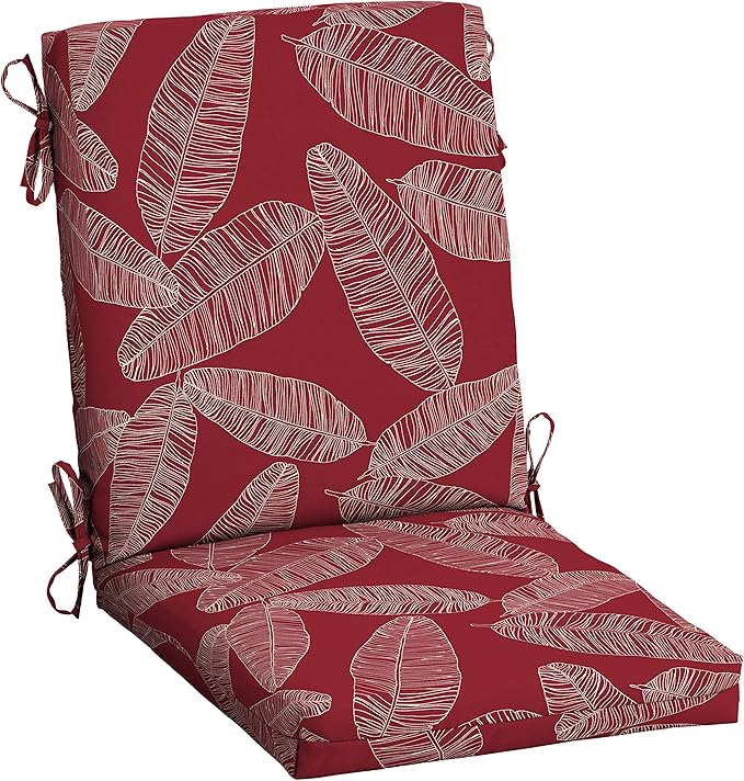Arden Outdoor Dining Chair Cushion, 20 in x 20 in, Weather-Proof, Rain-Proof, Fade Resistant Patio Cushion for Patio, Dining, or Rocking Chairs 20 x 20, Red Leaf Palm