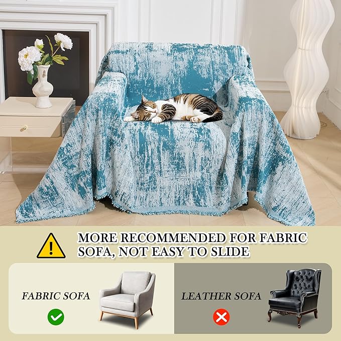 MEETSKY Small Couch Cover Oversized Chair Cover Washable Boho Recliner Slipcover, Pet Friendly Couch Protector with Tassels, Abstract Geometric Design, 71" x 91", Blue