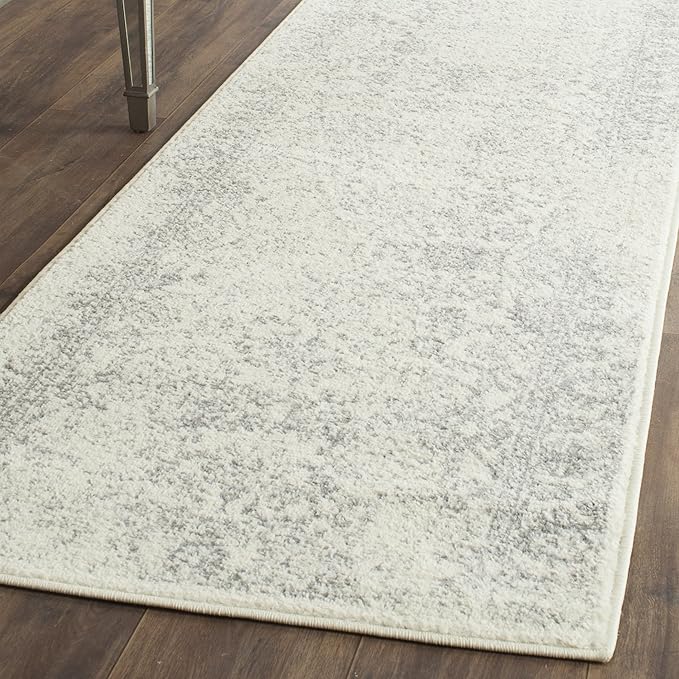 SAFAVIEH Adirondack Collection Runner Rug - 2'6" x 12', Ivory & Silver, Distressed Vintage Floral Design, Non-Shedding & Easy to Clean, Ideal for Hallway, Foyer, Entryway, Bedroom (ADR109C)