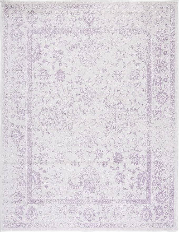 SAFAVIEH Area Rug 8x10 - Adirondack Collection - Large - Ivory & Lavender, Distressed Vintage Floral Design, Non-Shedding & Easy to Clean, Ideal for Living Room, Bedroom, Dining Space (ADR109U)