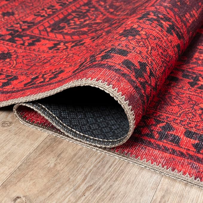 Bloom Rugs Washable Non-Slip 8' x 10' Rug - Red Traditional Bordered Area Rug for Living Room, Bedroom, Dining Room, and Kitchen - Exact Size: 8' x 10'