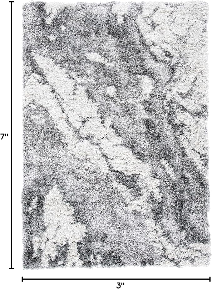 SAFAVIEH Horizon Shag Collection Area Rug - 5'3" x 7'7", Grey & Ivory, Modern Abstract Design, Non-Shedding & Easy Care, 2-inch Thick Ideal for High Traffic Areas in Living Room, Bedroom (HZN890F)