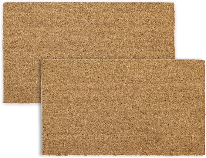 Coir Door Mats 17" X 30", Pack of 2, Non-Slip Sturdy, PVC Backed, Heavy Duty, Easy to Clean, Ideal for Door Entrance, Patio, Porch, Backyard, Garages, Plain Mat